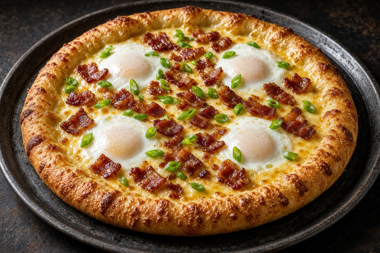 Breakfast Pizza with Cheese Sauce